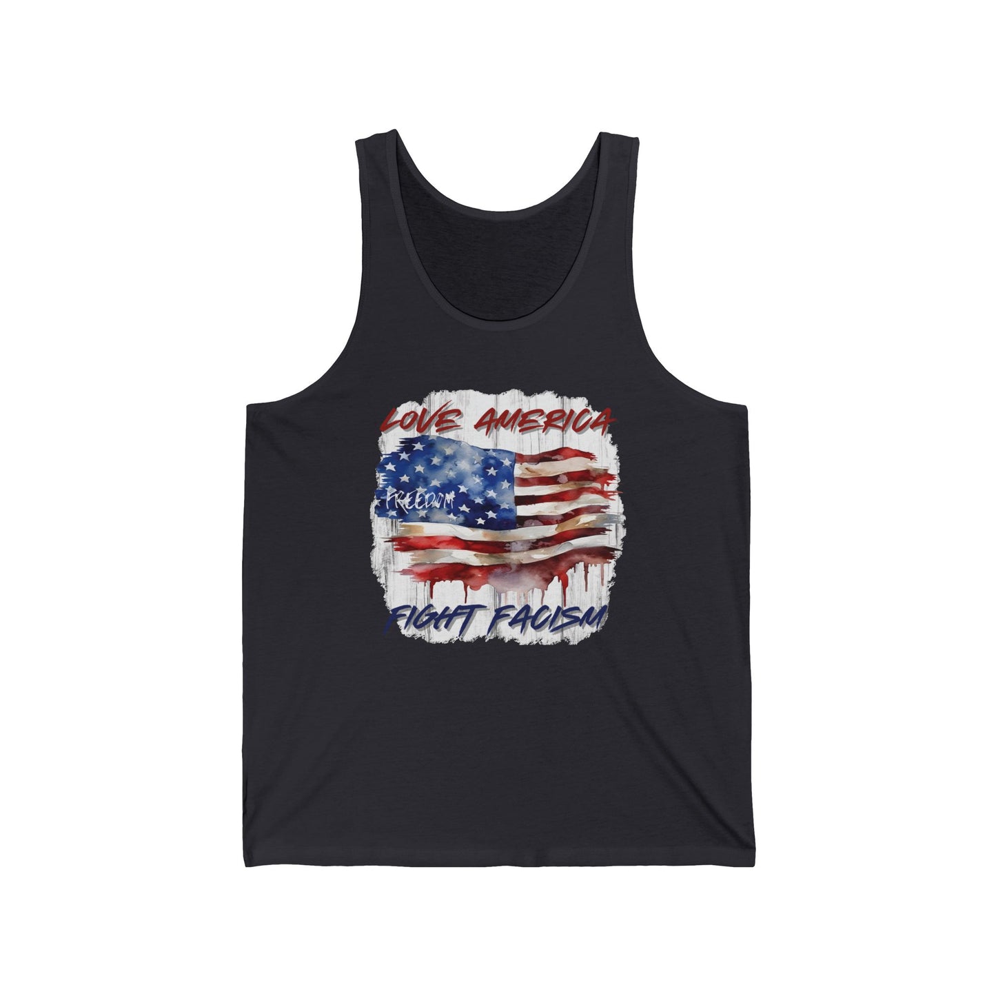Patriotic Unisex Jersey Tank - Love America, Fight Fascism Freedom Tank