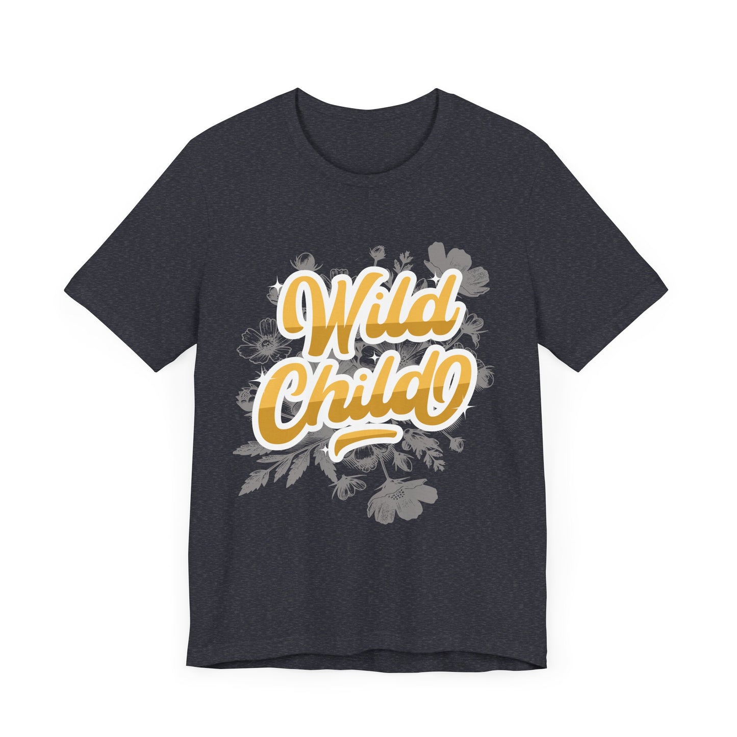 Wild Child Unisex T-Shirt – Bold Yellow Vibes on Grey Floral