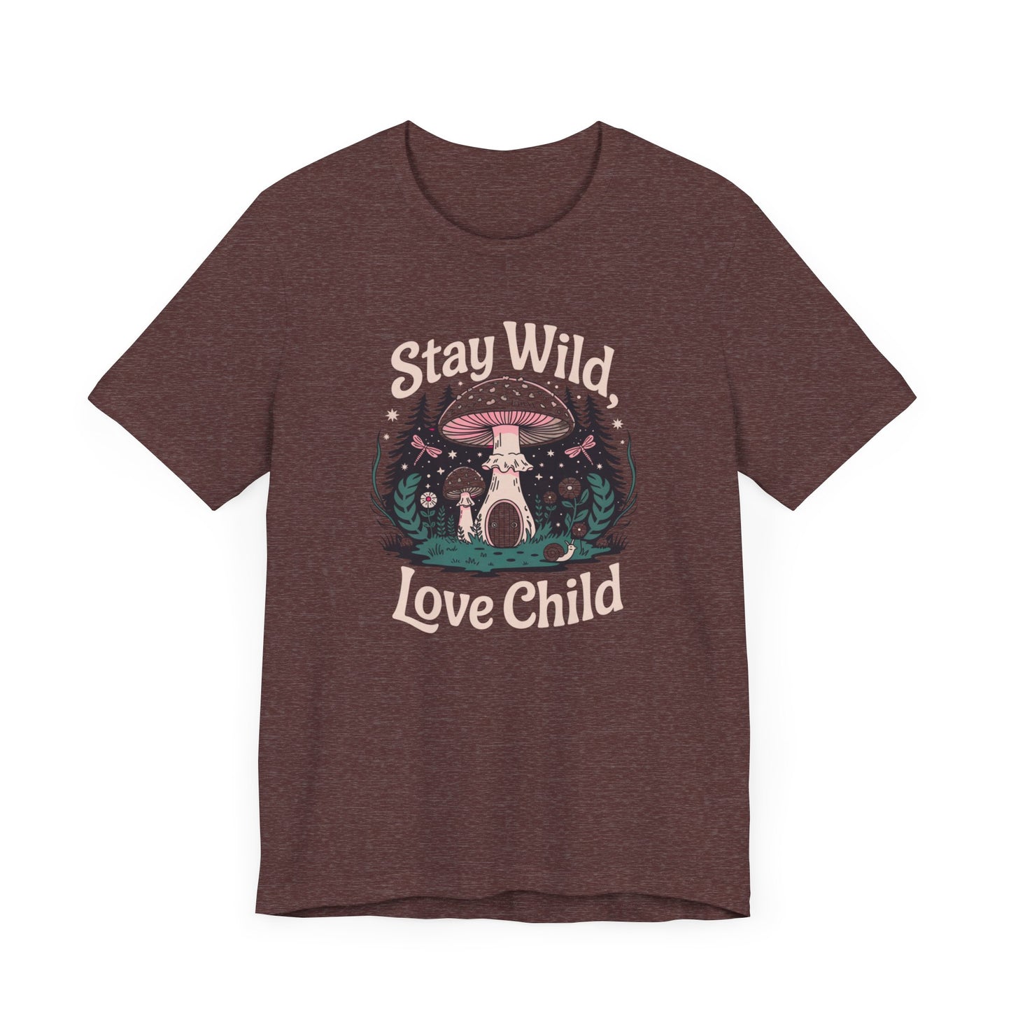 Stay Wild Love Child Unisex Tee - Boho Inspired Short Sleeve Shirt with Mystical Forest Vibe