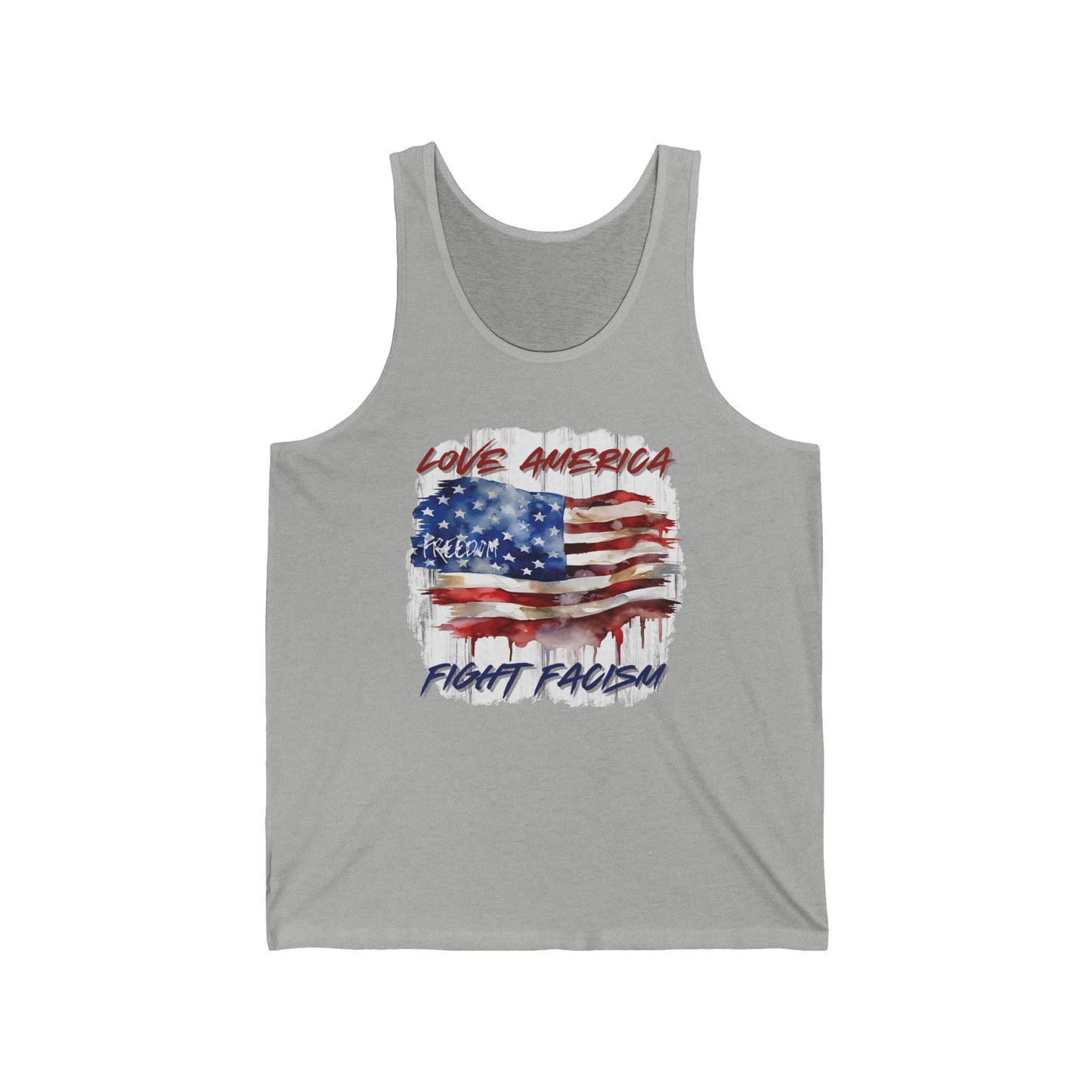 Patriotic Unisex Jersey Tank - Love America, Fight Fascism Freedom Tank