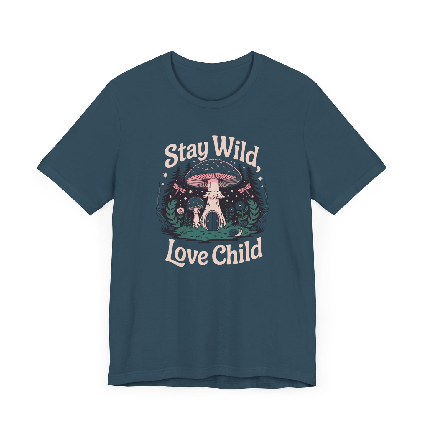 Stay Wild Love Child Unisex Tee - Boho Inspired Short Sleeve Shirt with Mystical Forest Vibe