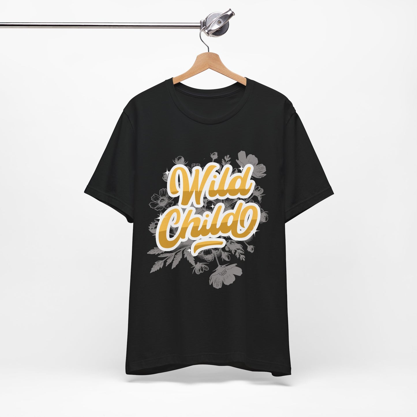 Wild Child Unisex T-Shirt – Bold Yellow Vibes on Grey Floral