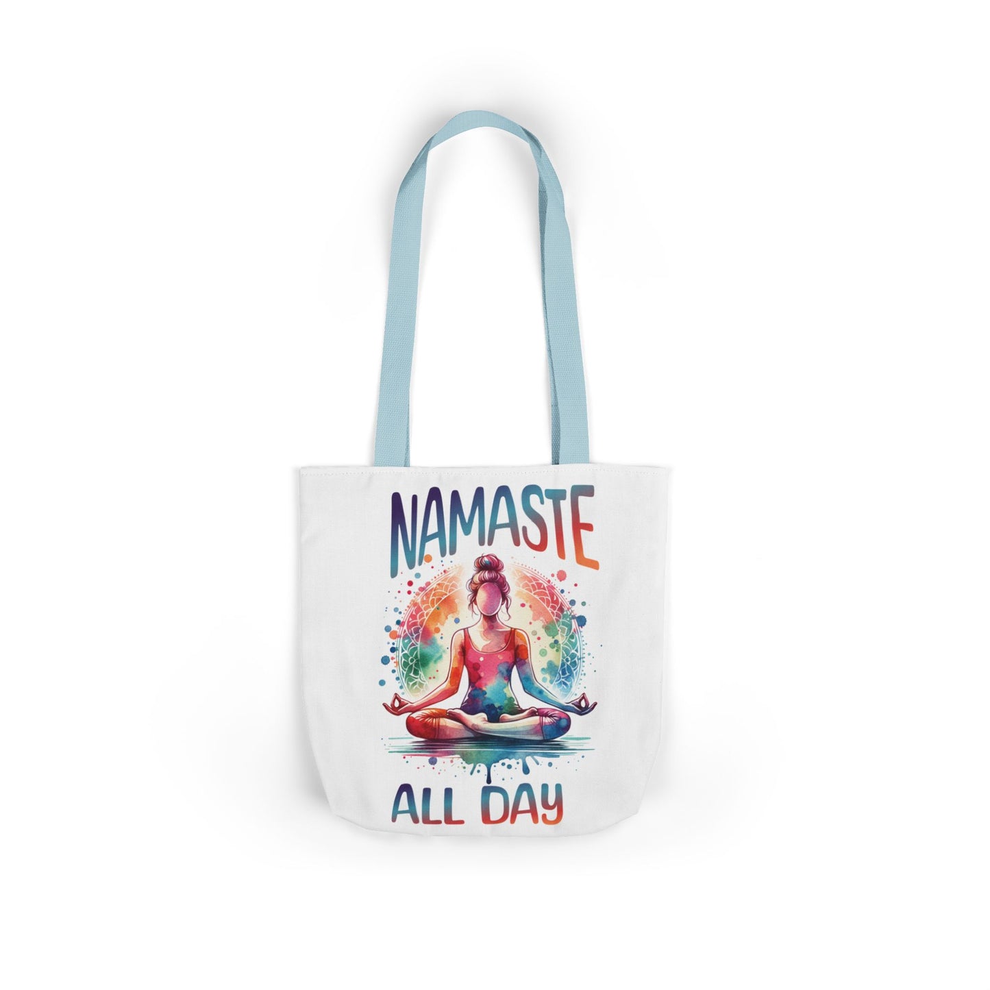 Namaste All Day – Colorful Watercolor Meditating Woman Canvas Tote Bag