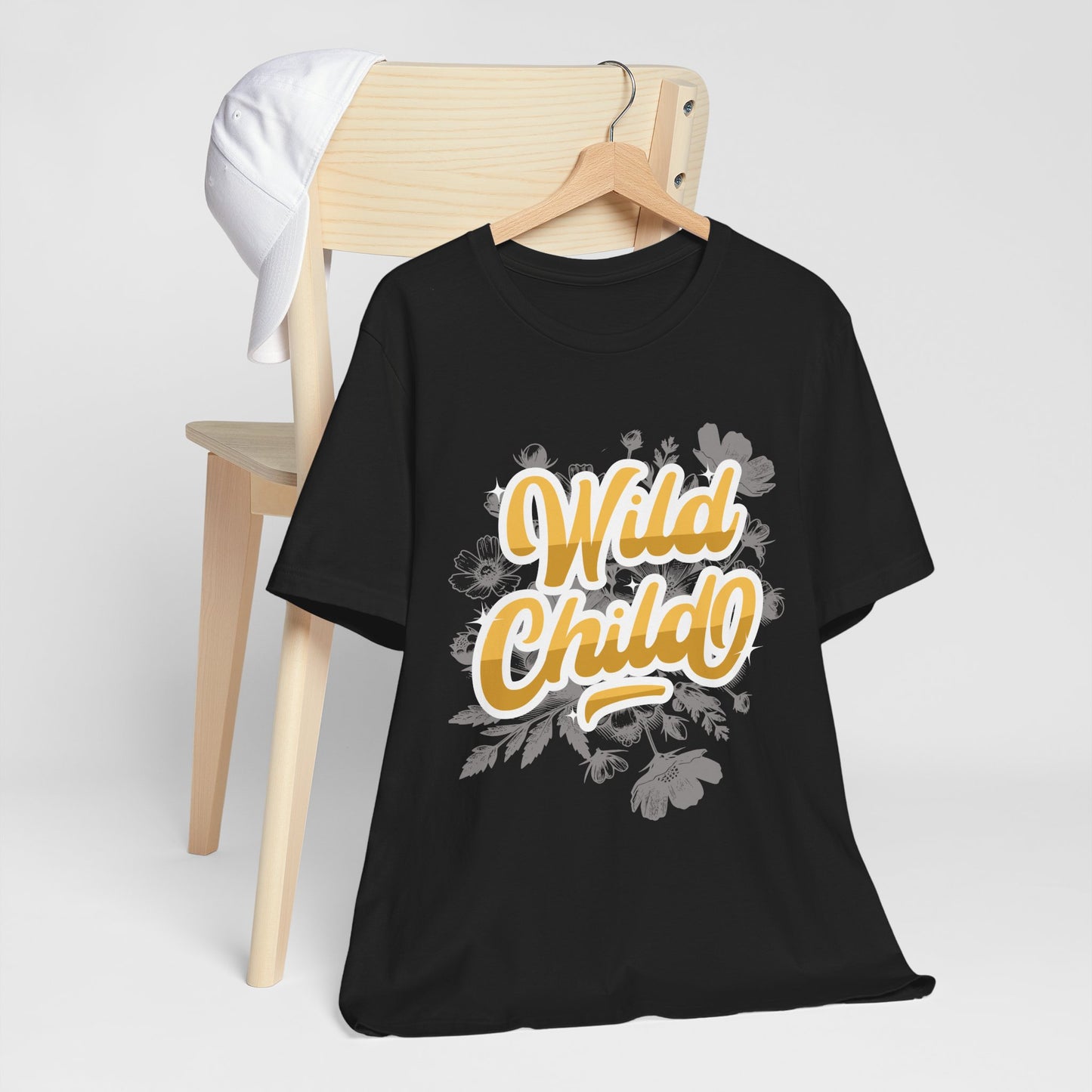 Wild Child Unisex T-Shirt – Bold Yellow Vibes on Grey Floral