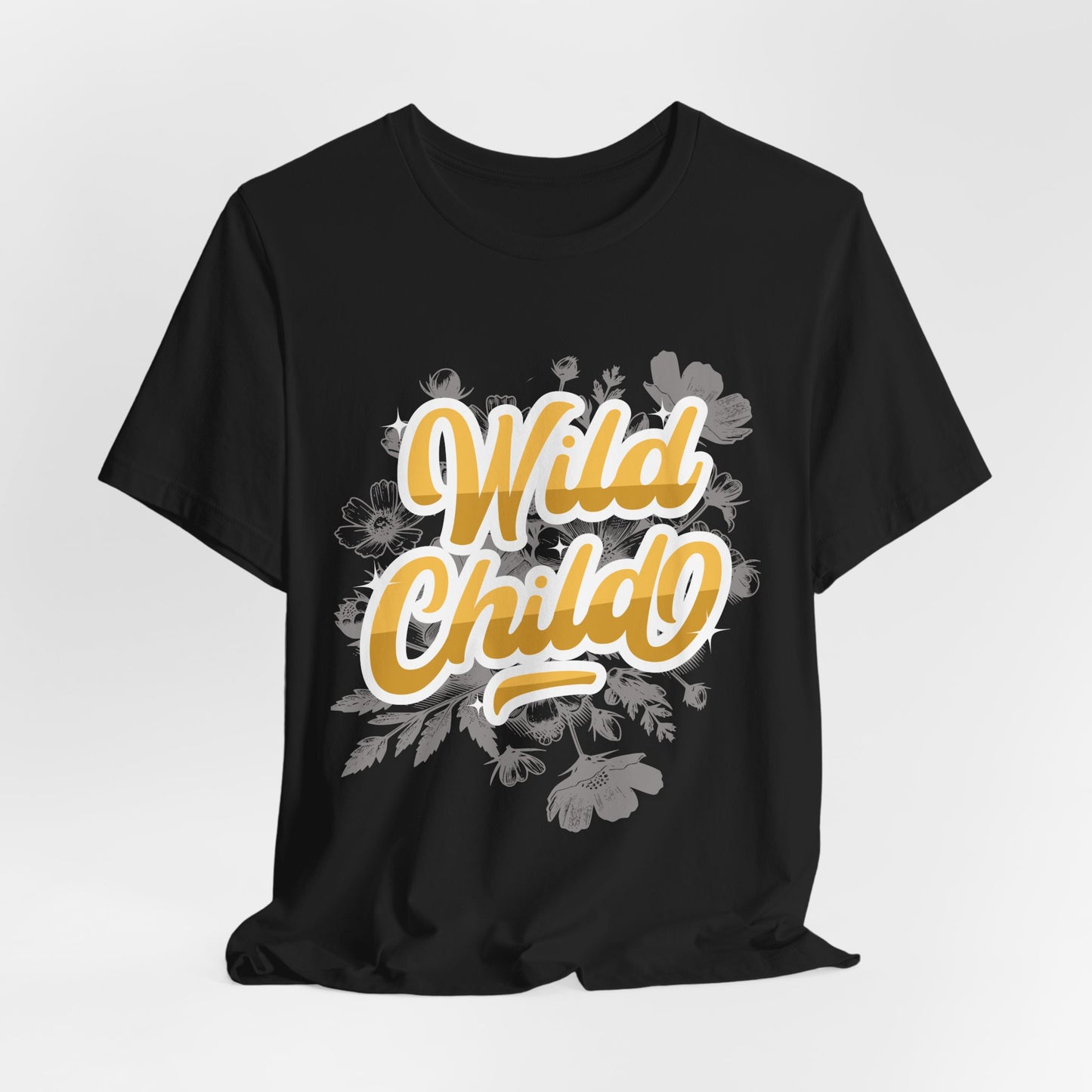Wild Child Unisex T-Shirt – Bold Yellow Vibes on Grey Floral