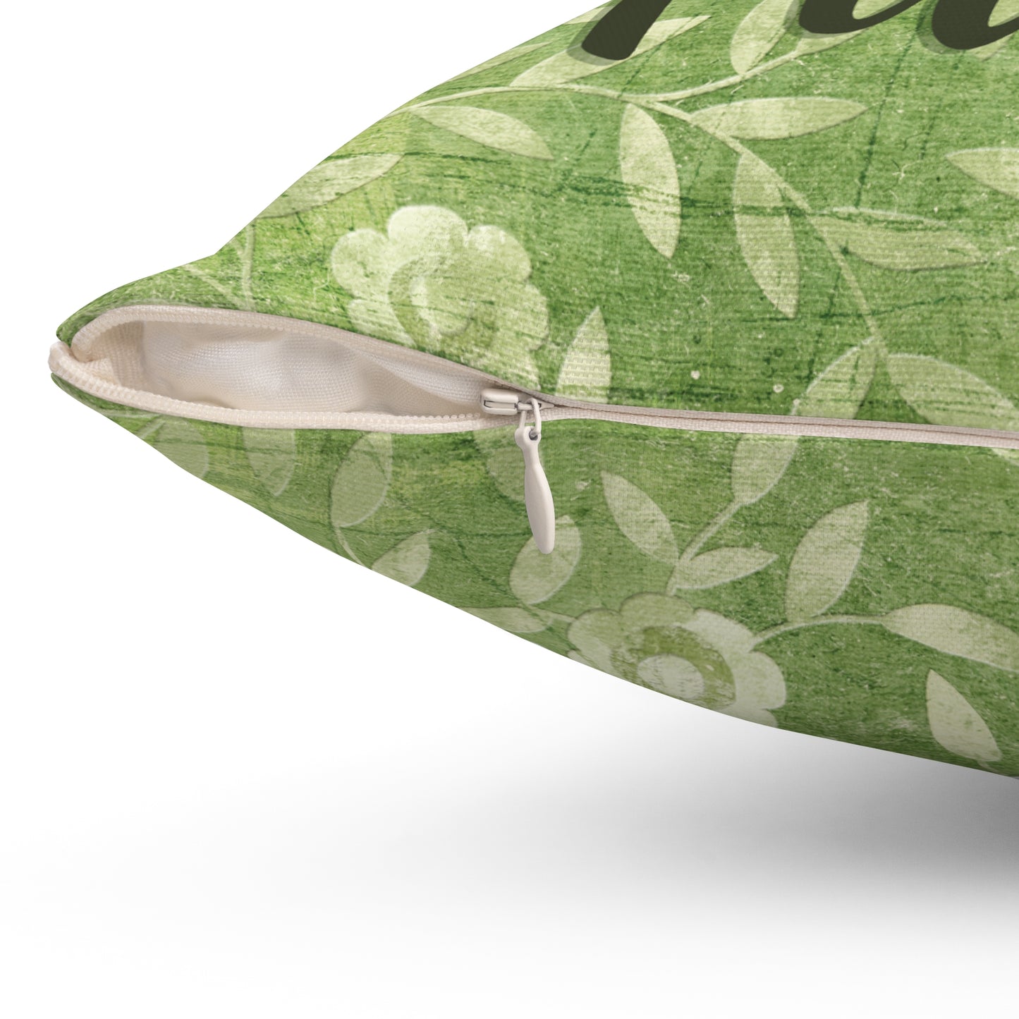 Sassy throw pillow that states: I don't give a Fuck pillow on green floral background