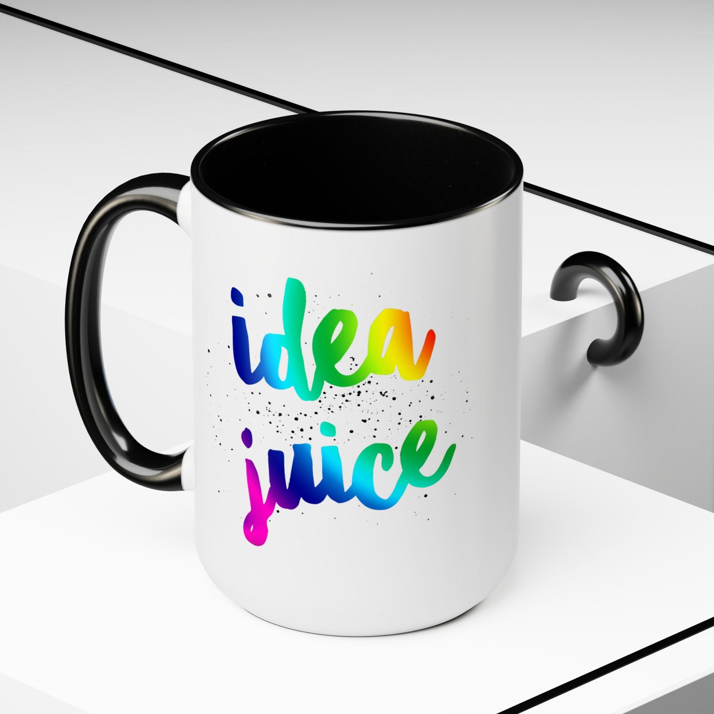 Cute Multi-colored Coffee Mug that says 'Idea Juice' 15oz