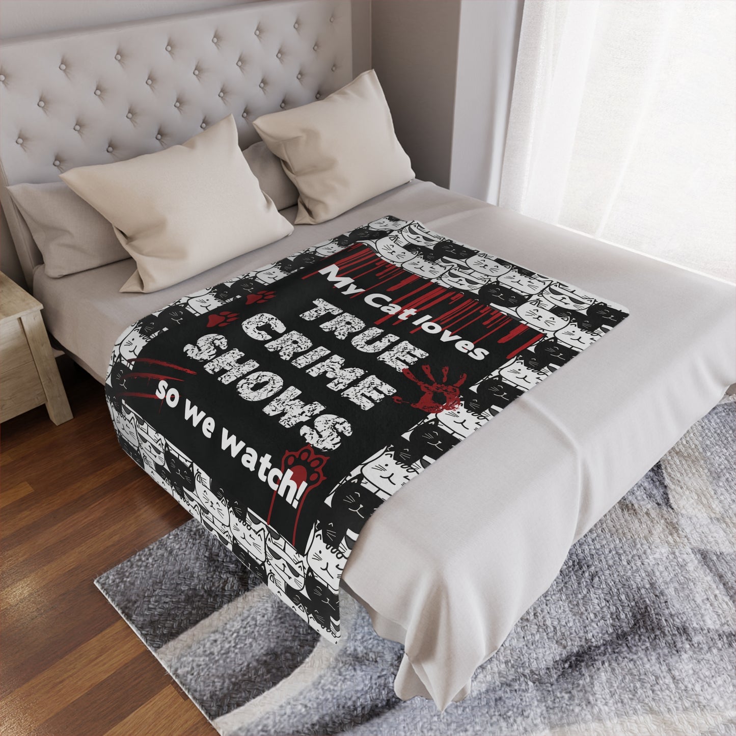 Funny and Snuggly "My Cat Loves True Crime Shows" Minky Blanket
