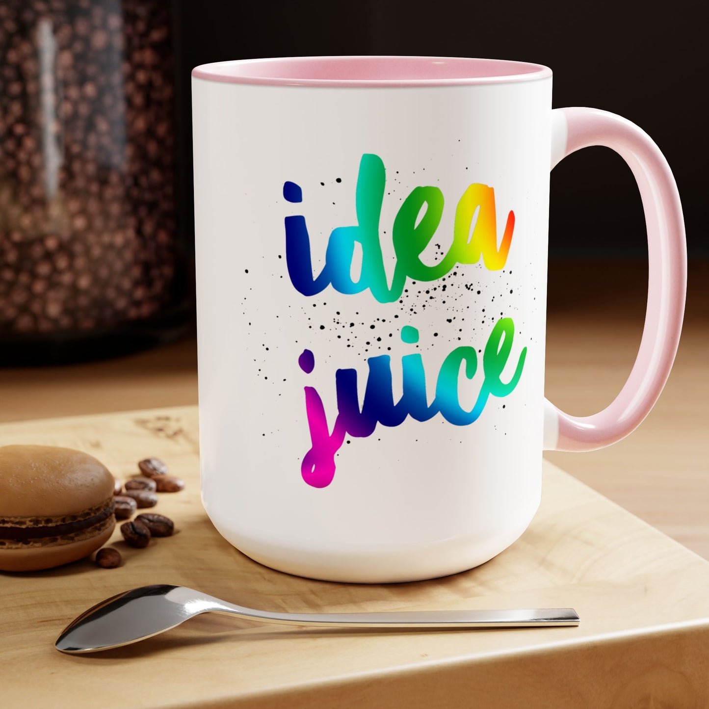 Cute Multi-colored Coffee Mug that says 'Idea Juice' 15oz