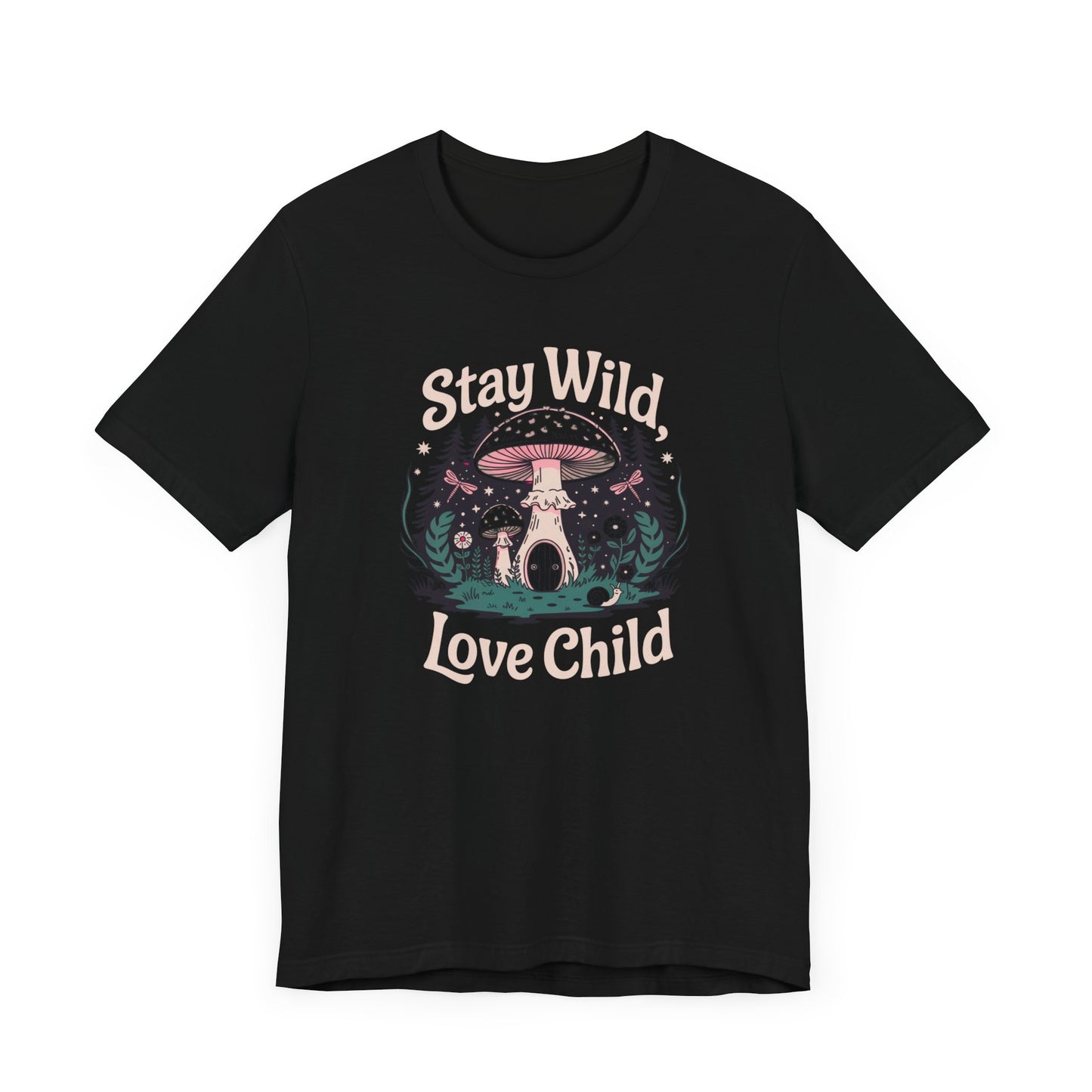 Stay Wild Love Child Unisex Tee - Boho Inspired Short Sleeve Shirt with Mystical Forest Vibe