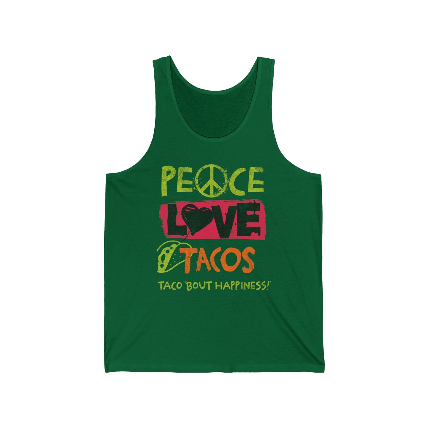 Peace Love Tacos Unisex Jersey Tank - Taco 'Bout Happiness! Casual Summer Top