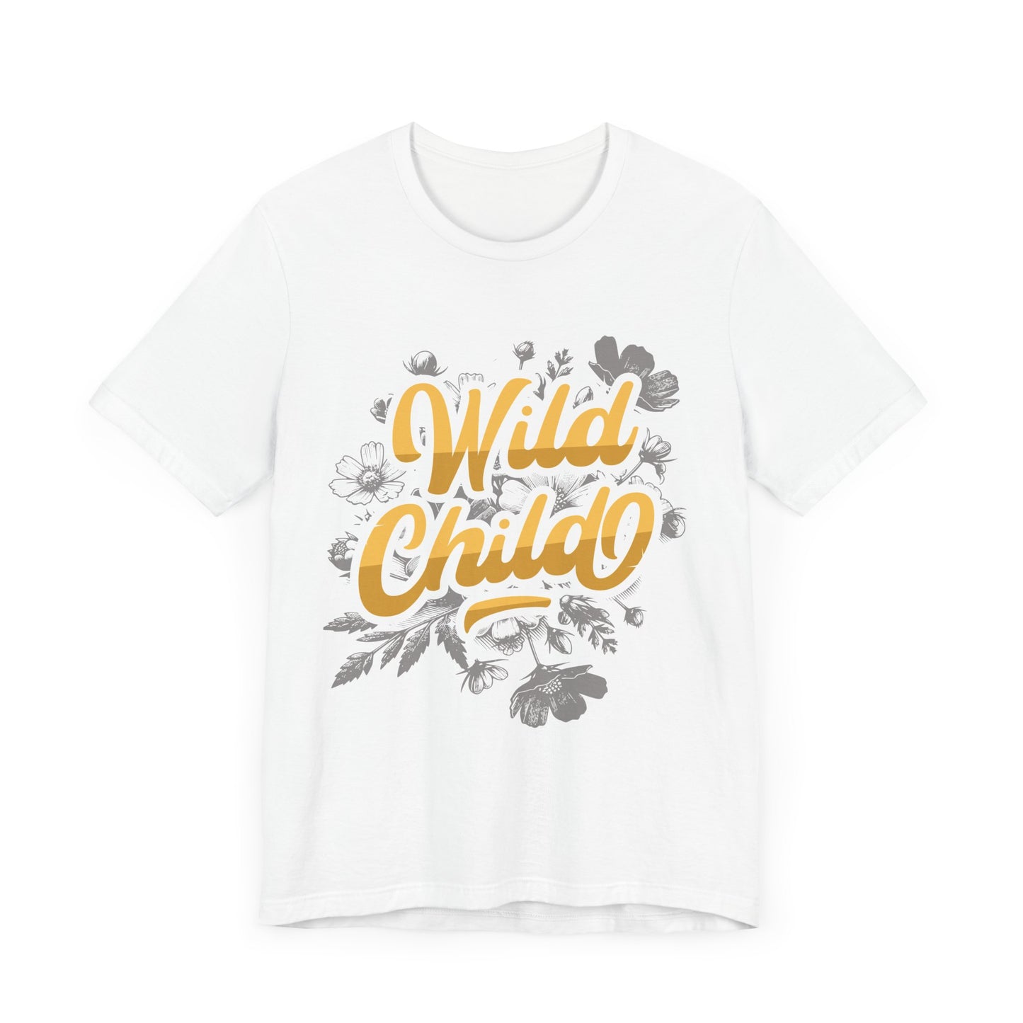 Wild Child Unisex T-Shirt – Bold Yellow Vibes on Grey Floral