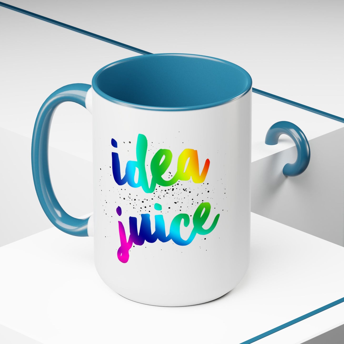 Cute Multi-colored Coffee Mug that says 'Idea Juice' 15oz