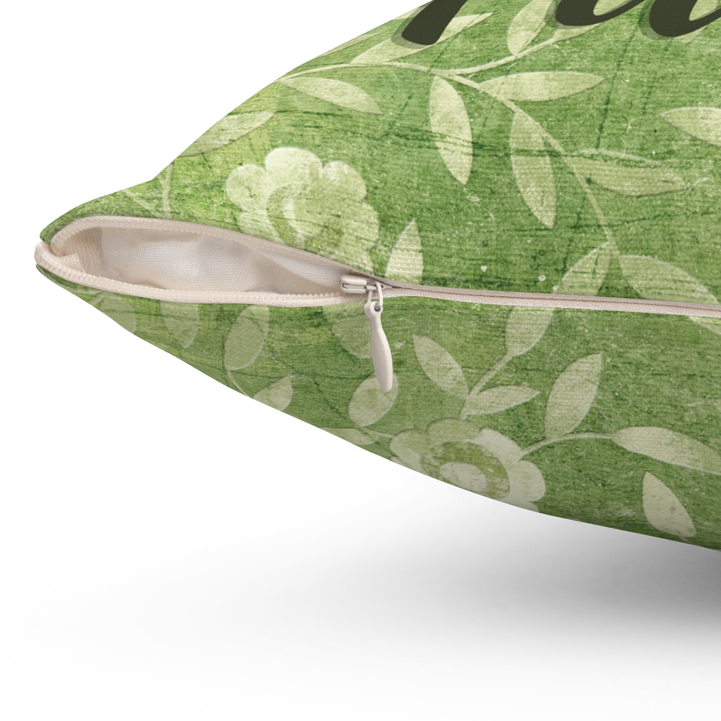 Sassy throw pillow that states: I don't give a Fuck pillow on green floral background