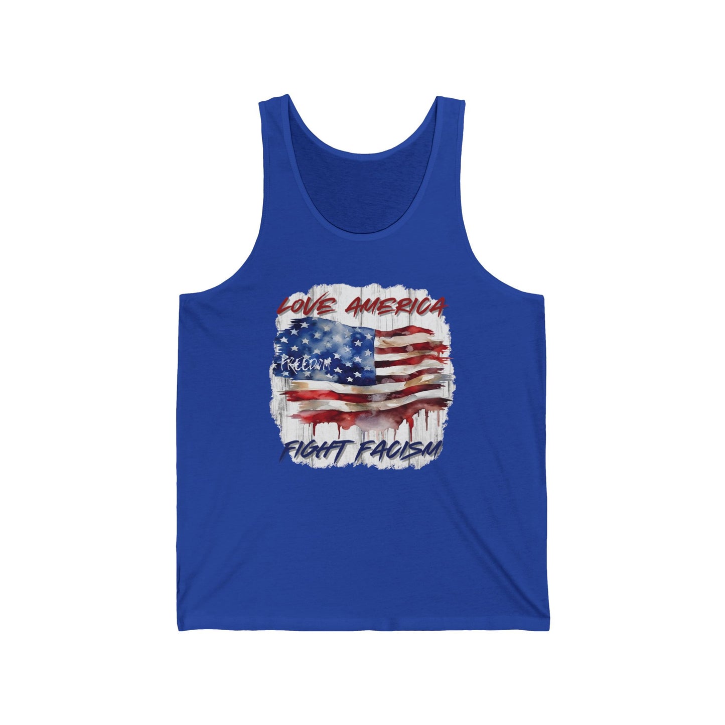 Patriotic Unisex Jersey Tank - Love America, Fight Fascism Freedom Tank