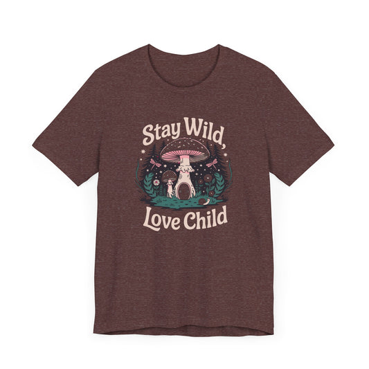 Stay Wild Love Child Unisex Tee - Boho Inspired Short Sleeve Shirt with Mystical Forest Vibe