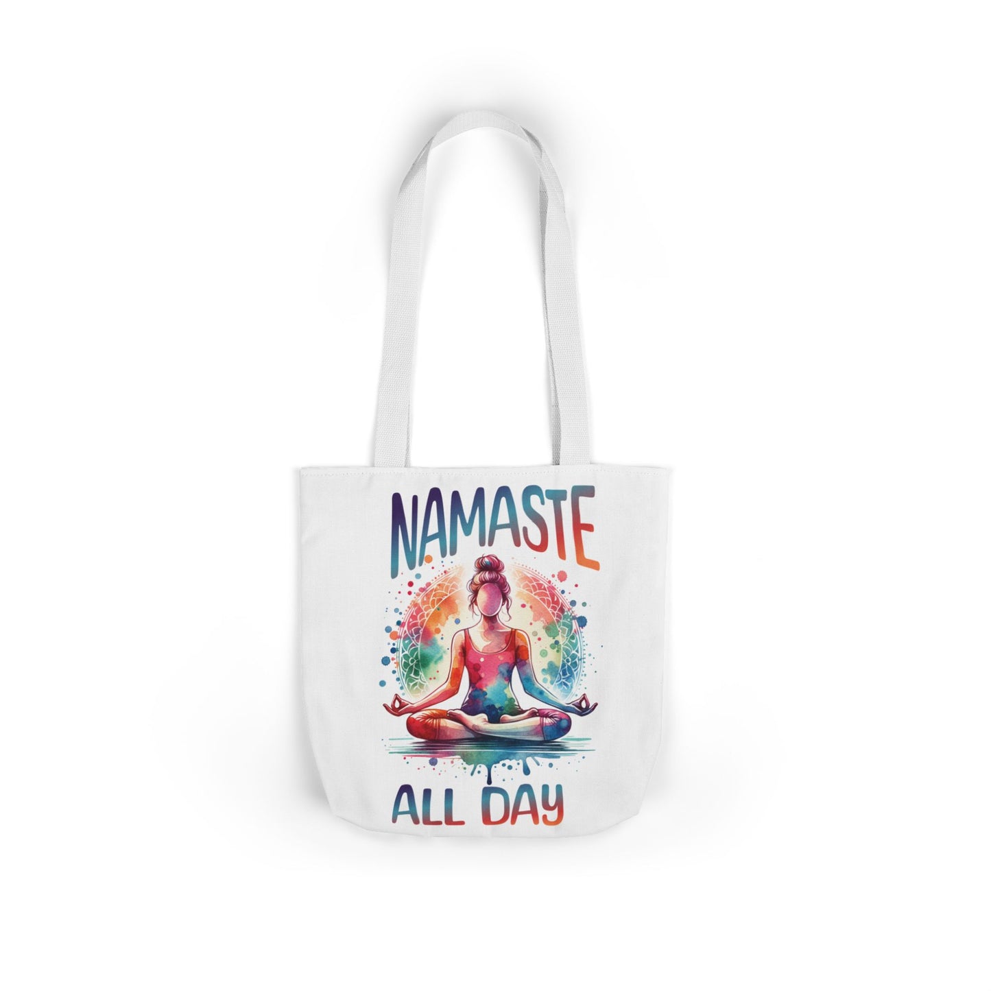 Namaste All Day – Colorful Watercolor Meditating Woman Canvas Tote Bag