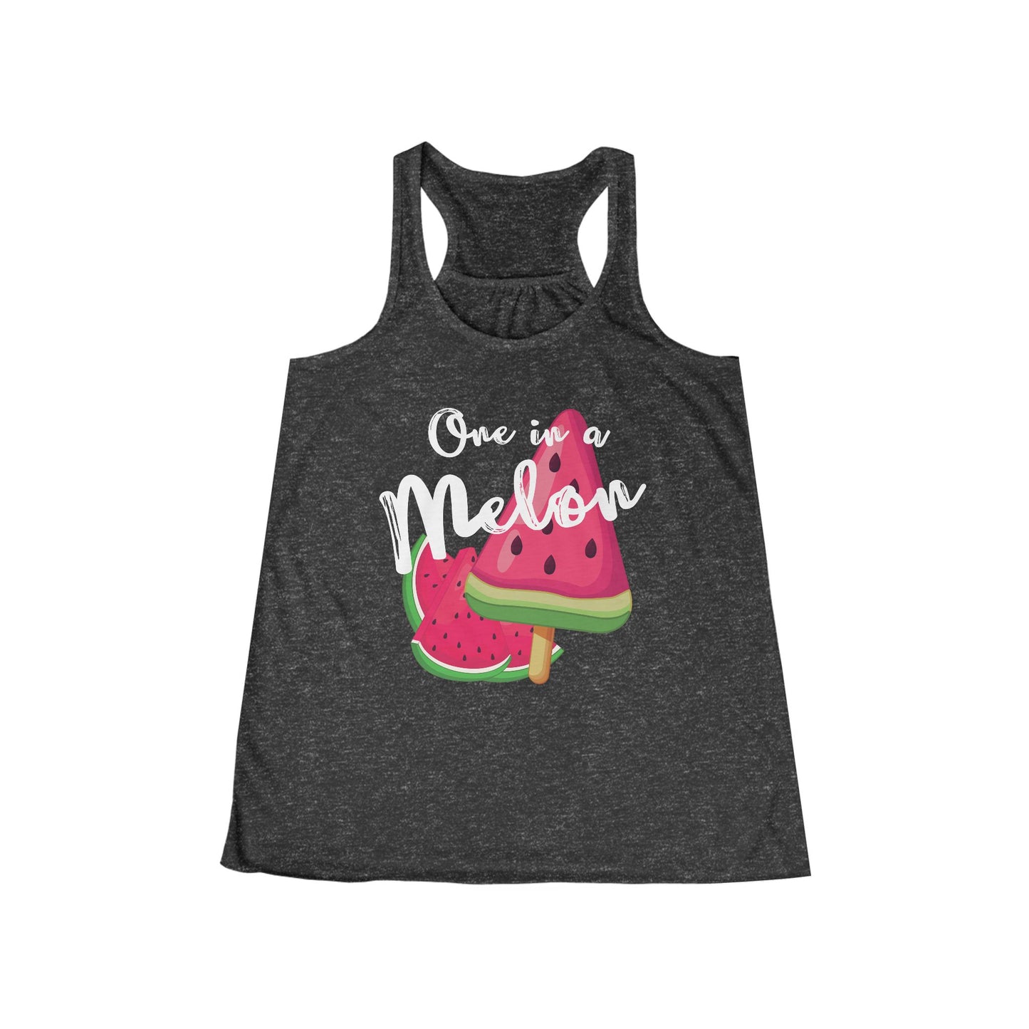 One in a Melon – Women's Flowy Watermelon Racerback Tank - Fun Summer Vibes