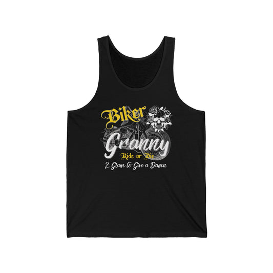 Biker Granny – Ride or Die & 2 Glam to Give a Damn Unisex Tank Top