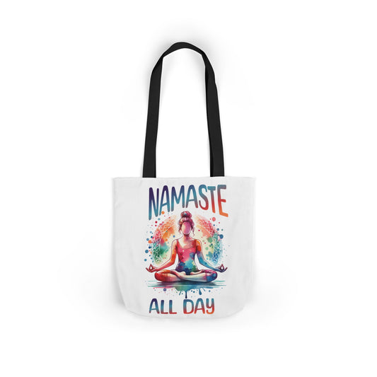 Namaste All Day – Colorful Watercolor Meditating Woman Canvas Tote Bag