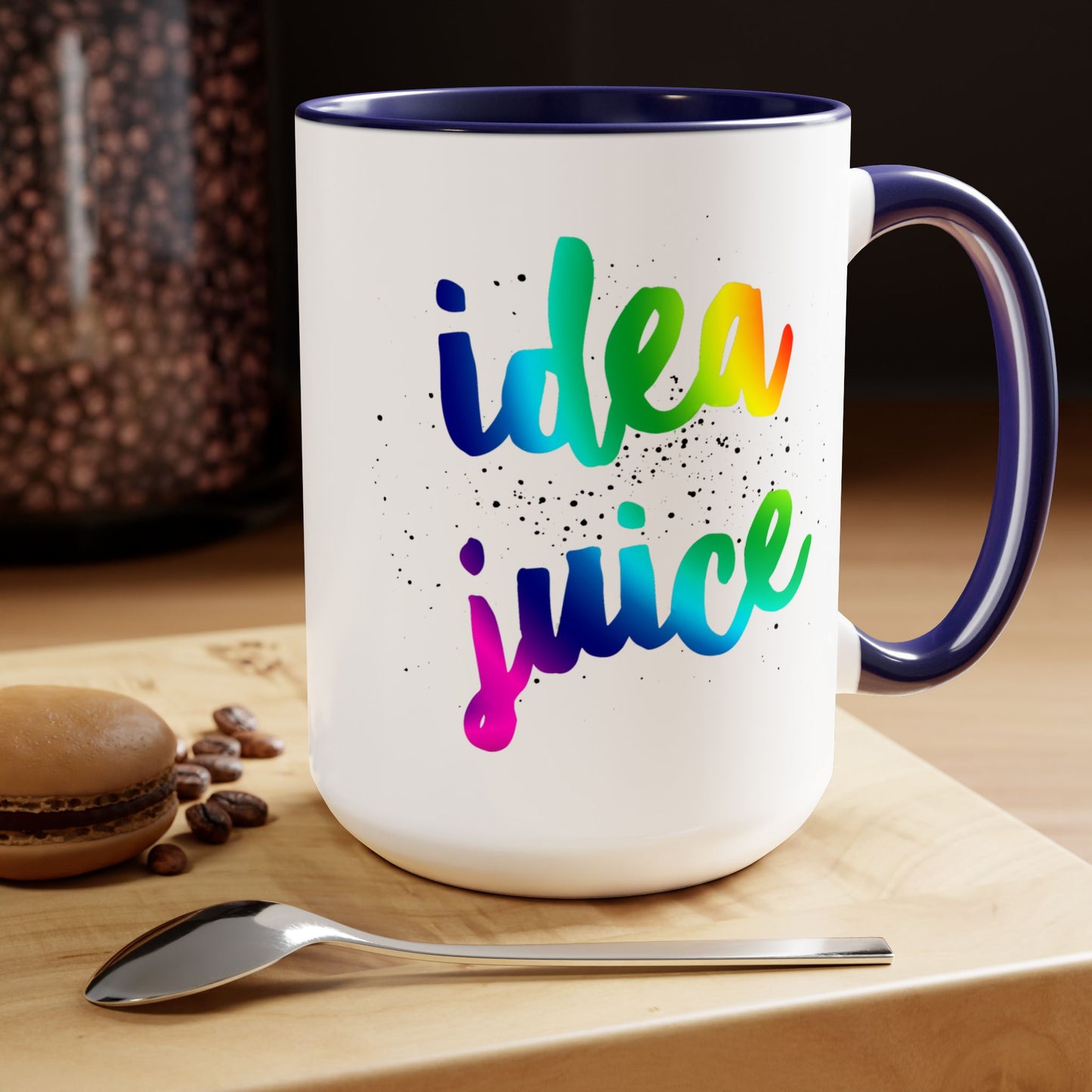 Cute Multi-colored Coffee Mug that says 'Idea Juice'  15oz