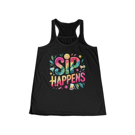 Sip Happens – Flowy Racerback Tank with Summery Vibes & Sassy Sips