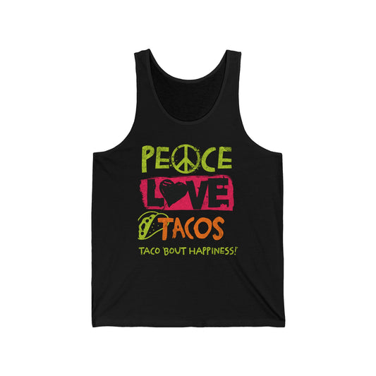 Peace Love Tacos Unisex Jersey Tank - Taco 'Bout Happiness! Casual Summer Top