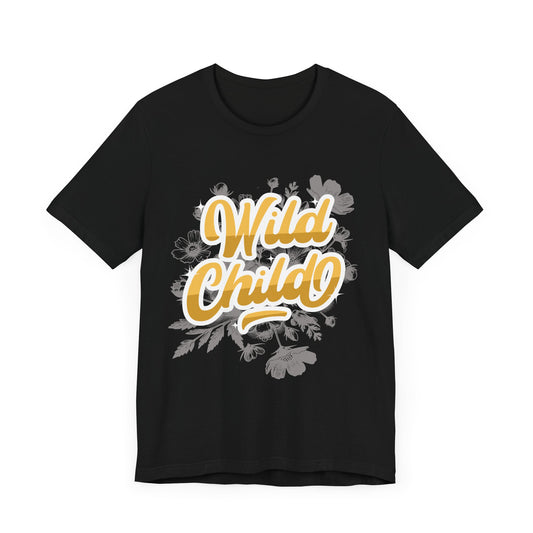 Wild Child Unisex T-Shirt – Bold Yellow Vibes on Grey Floral