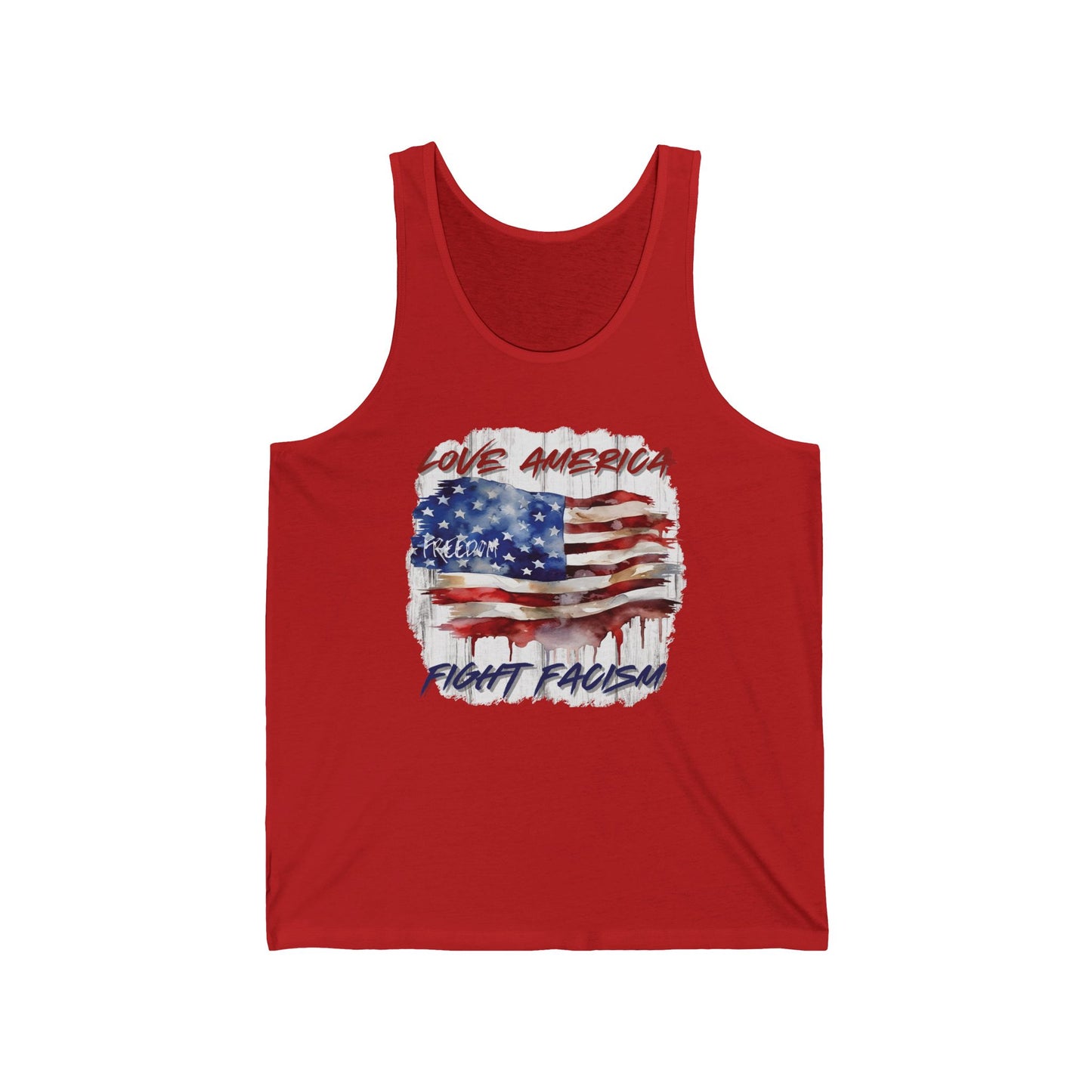 Patriotic Unisex Jersey Tank - Love America, Fight Fascism Freedom Tank