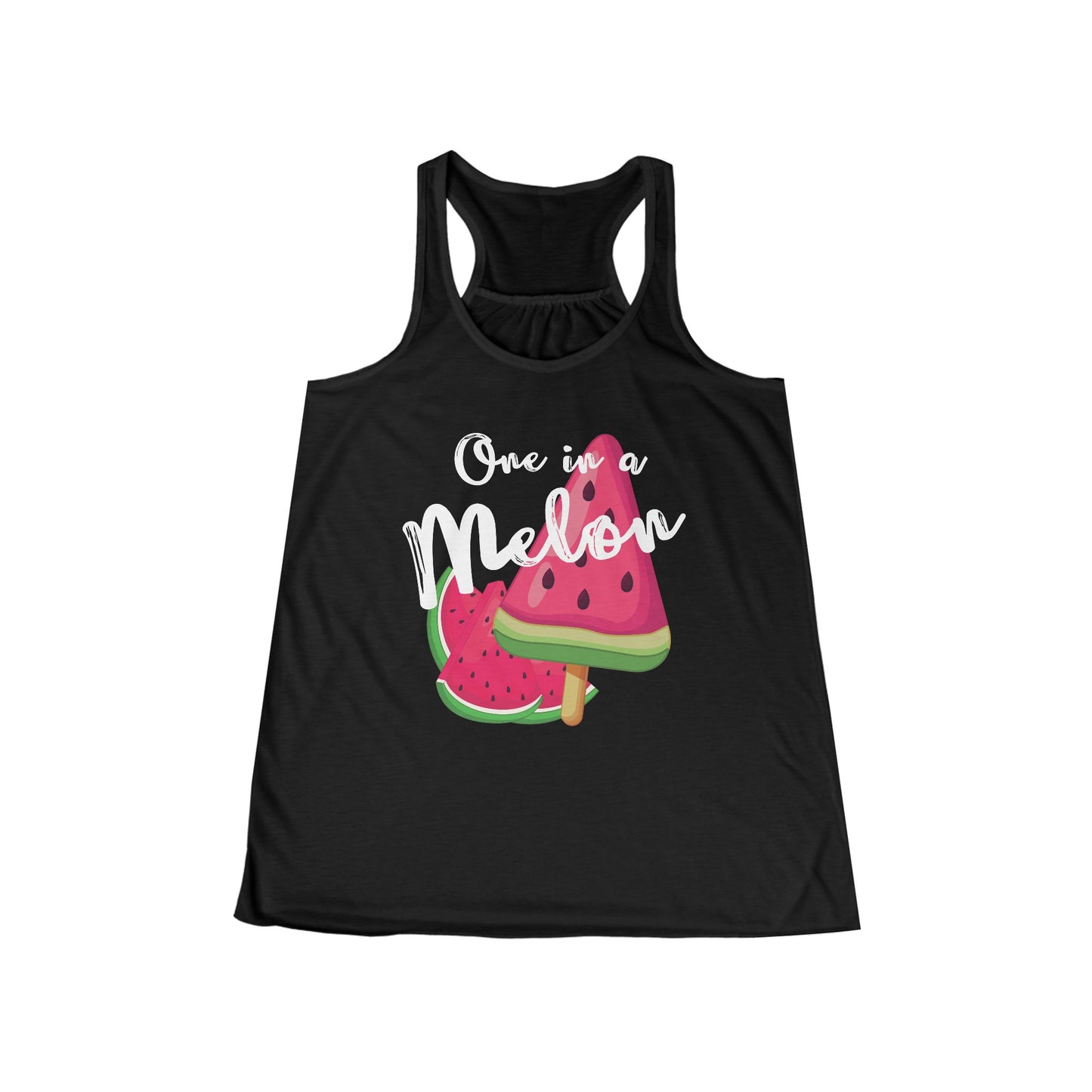 One in a Melon – Women's Flowy Watermelon Racerback Tank - Fun Summer Vibes
