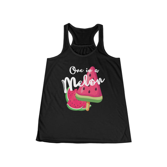 One in a Melon – Women's Flowy Watermelon Racerback Tank - Fun Summer Vibes