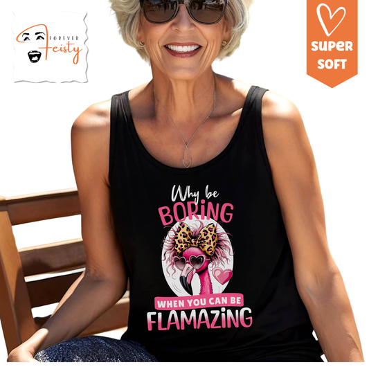 Flamazing Attitude – Sassy Flamingo Unisex Jersey Tank - "Why Be Boring When You Can Be Flamazing"